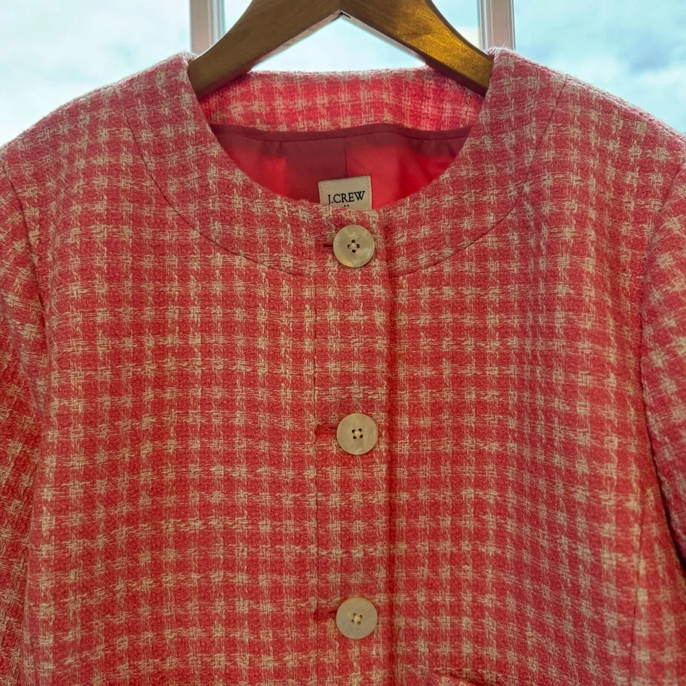 J. Crew Tweed Patch Pocket Lady Jacket, Size 8, Bubblegum Pink and White - Picture 5 of 10